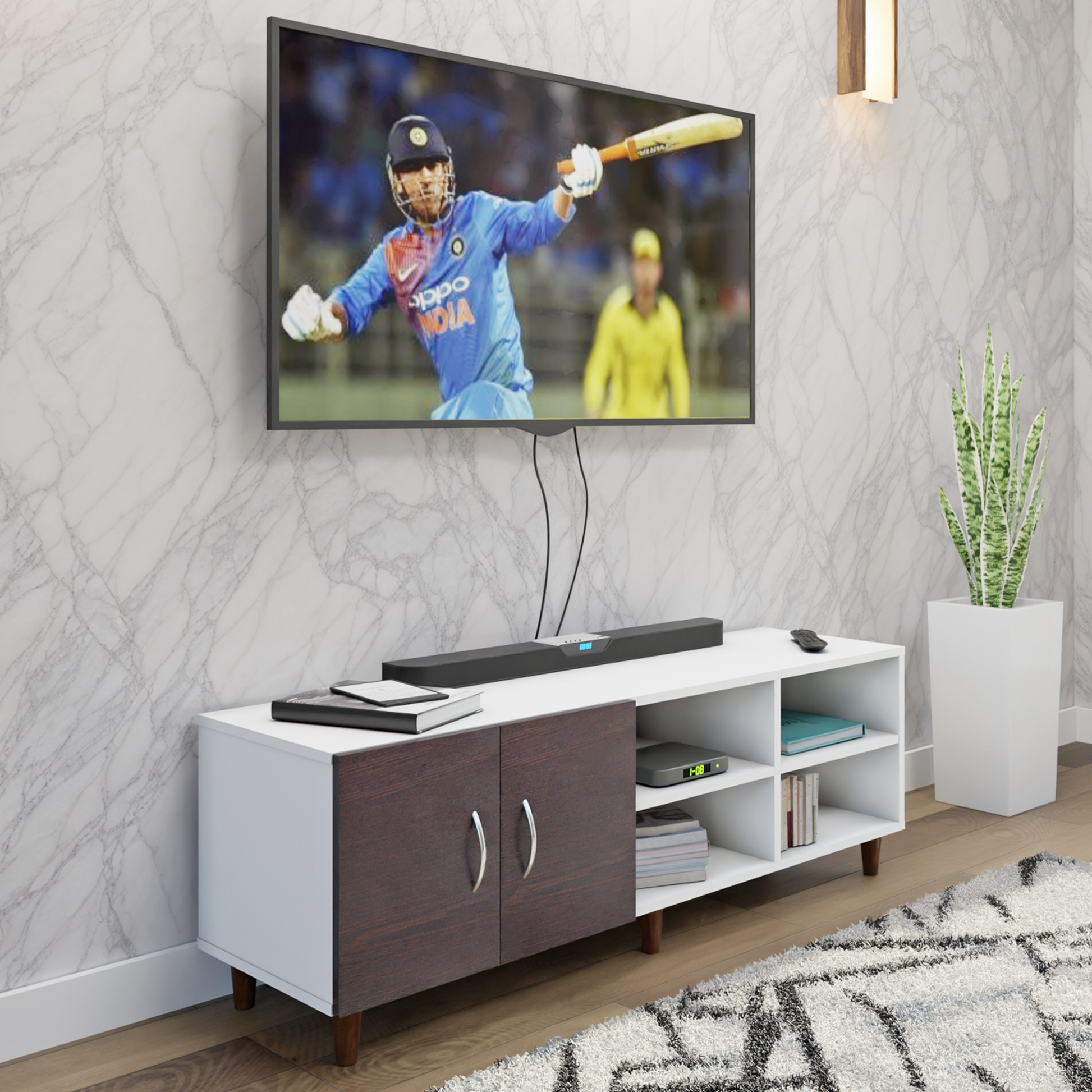 TV Unit | 2 Door, Open Shelves | Dual Color TV & Entertainment Unit VIKI FURNITURE
