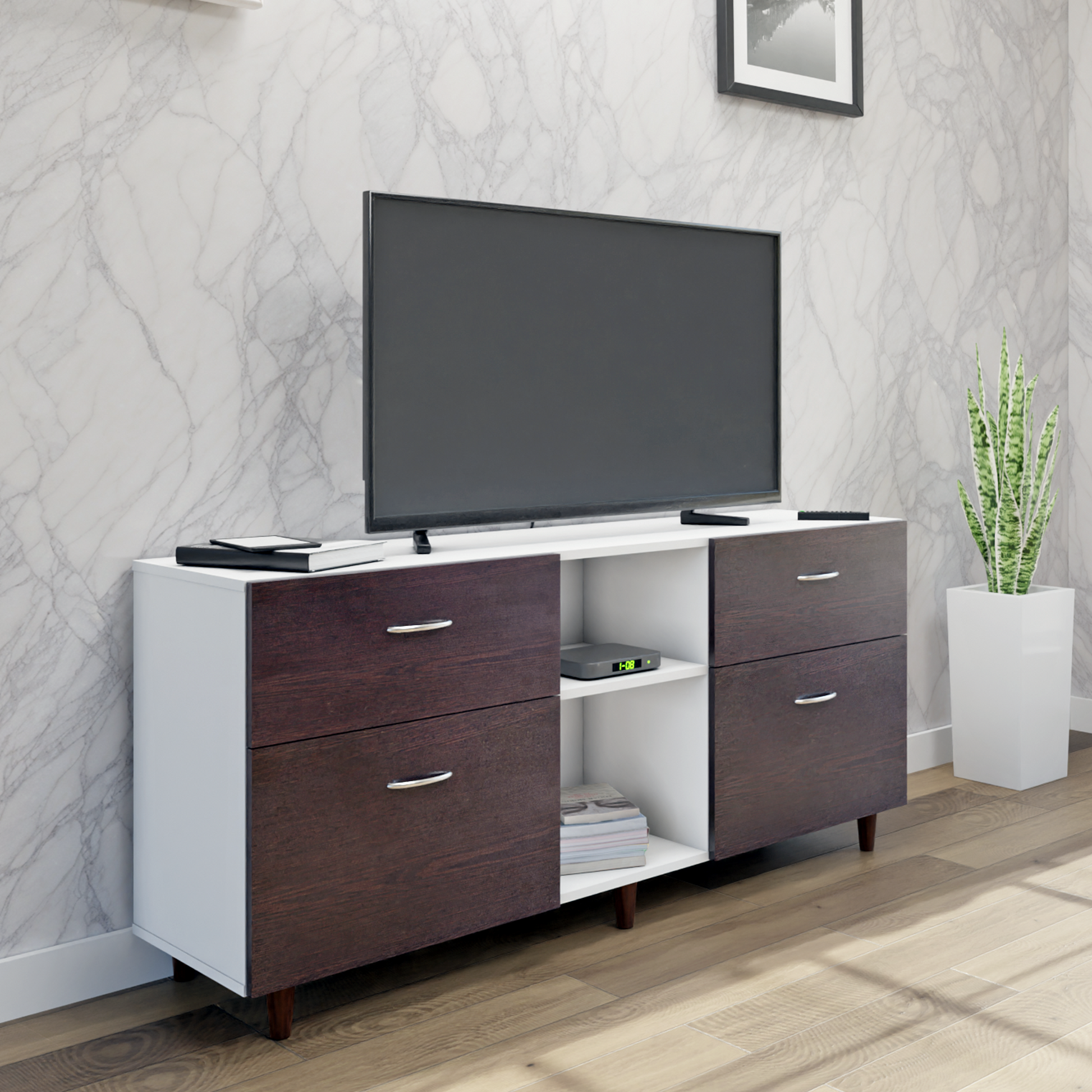 TV unit | 4 Drawers, Open Shelves | Dual Color TV & Entertainment Unit VIKI FURNITURE
