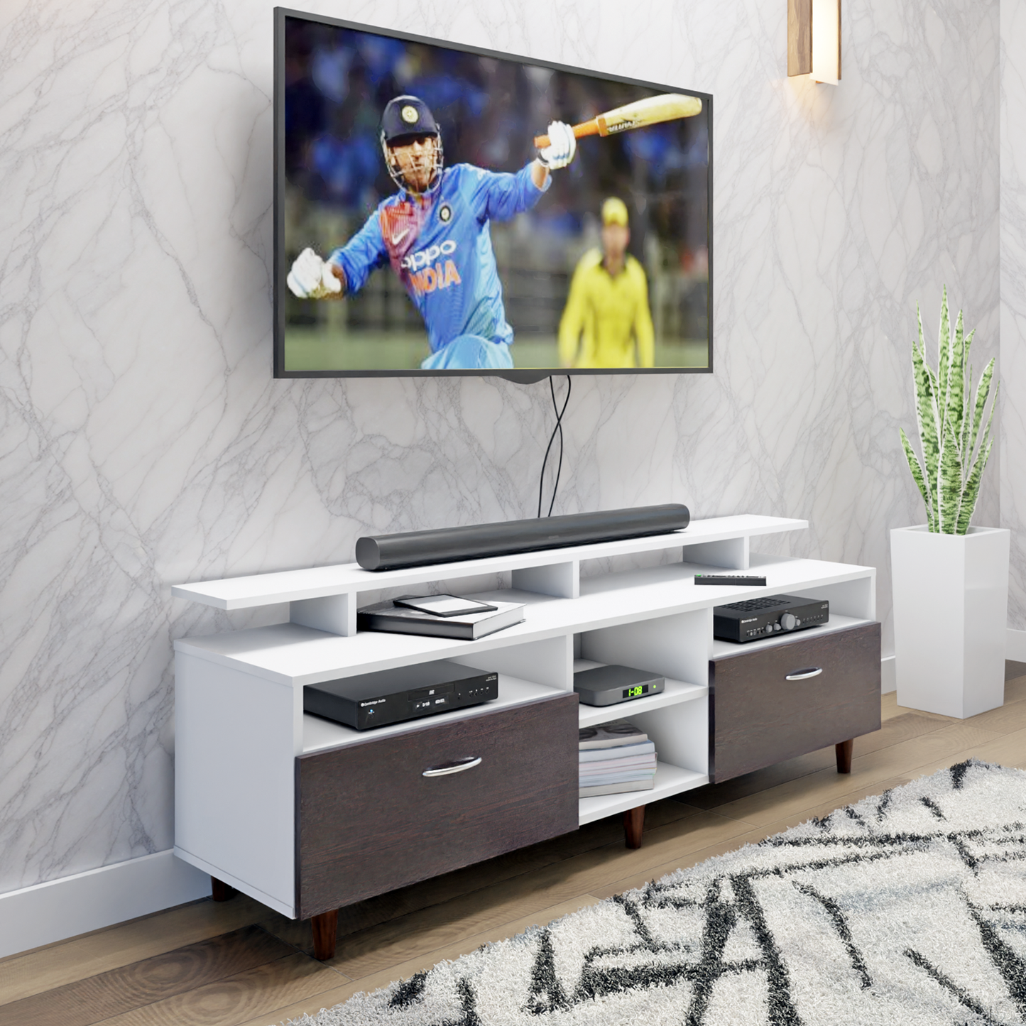 TV Unit | 2 Drawers, Open Shelves & Extension | Dual Color TV & Entertainment Unit VIKI FURNITURE