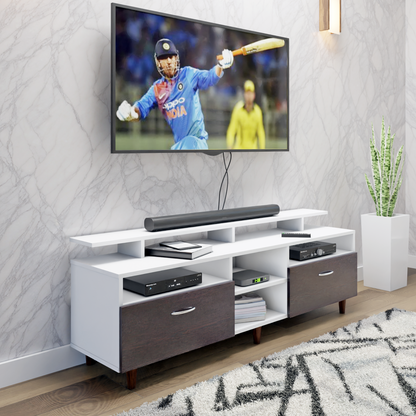 TV Unit | 2 Drawers, Open Shelves & Extension | Dual Color TV & Entertainment Unit VIKI FURNITURE