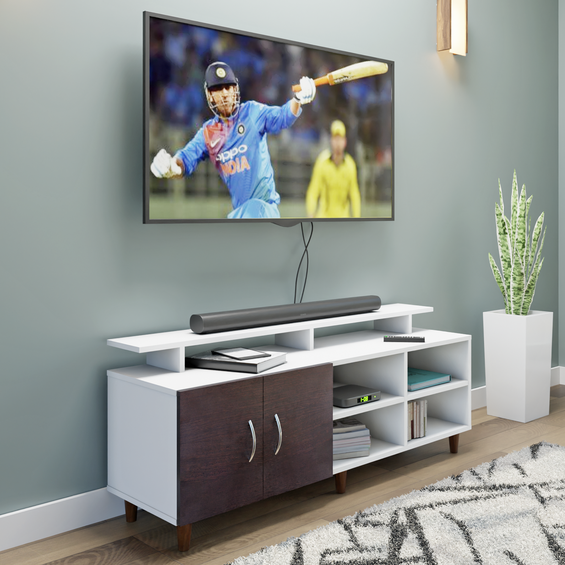 TV Unit | 2 Door, Open Shelves & Extension | Dual Color TV & Entertainment Unit VIKI FURNITURE