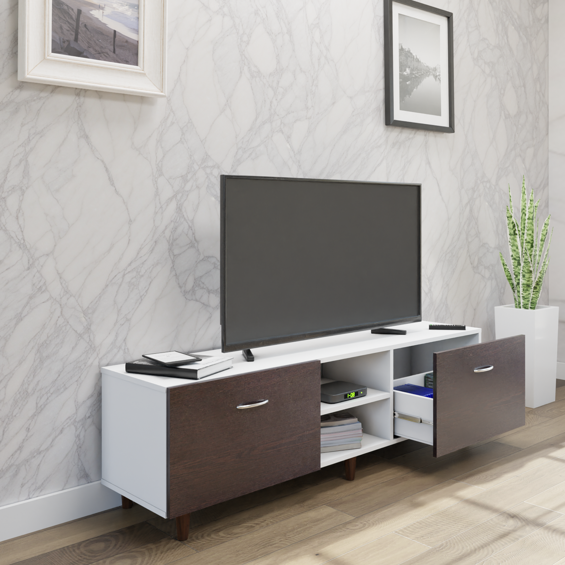TV Unit | Drawers, Open Shelf | Dual Color TV & Entertainment Unit VIKI FURNITURE