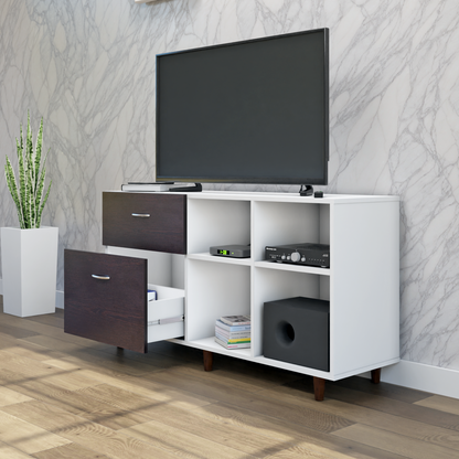TV Unit | 2 Drawers, Shelf & Open Shelves | Dual Color TV & Entertainment Unit VIKI FURNITURE