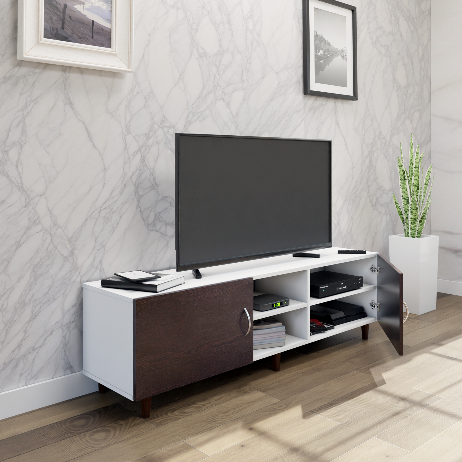 TV Unit | 2 Doors, Open Shelves | Dual Color TV & Entertainment Unit VIKI FURNITURE