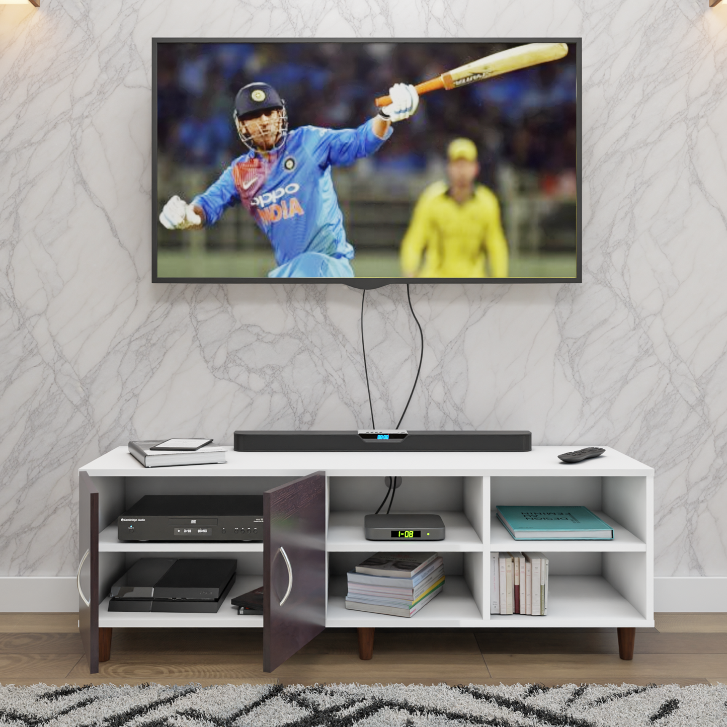TV Unit | 2 Door, Open Shelves | Dual Color TV & Entertainment Unit VIKI FURNITURE