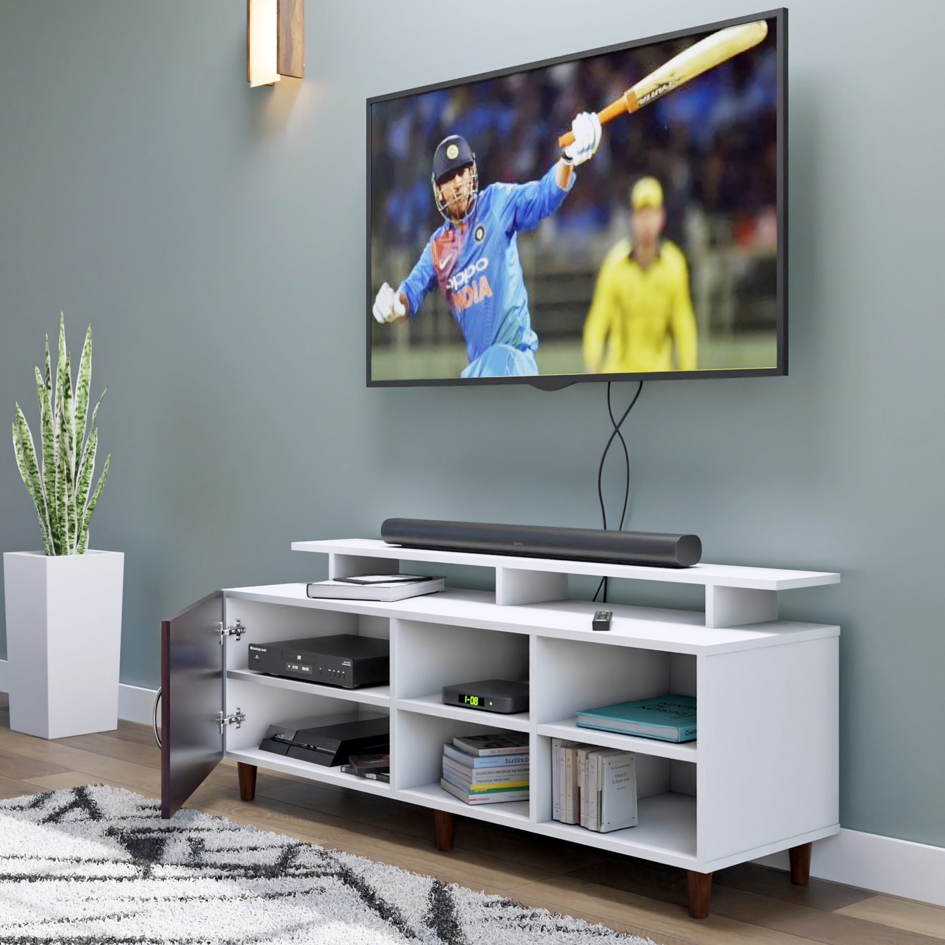 TV Unit | 1 Door, Open Shelves & Extension | Dual Color TV & Entertainment Unit VIKI FURNITURE