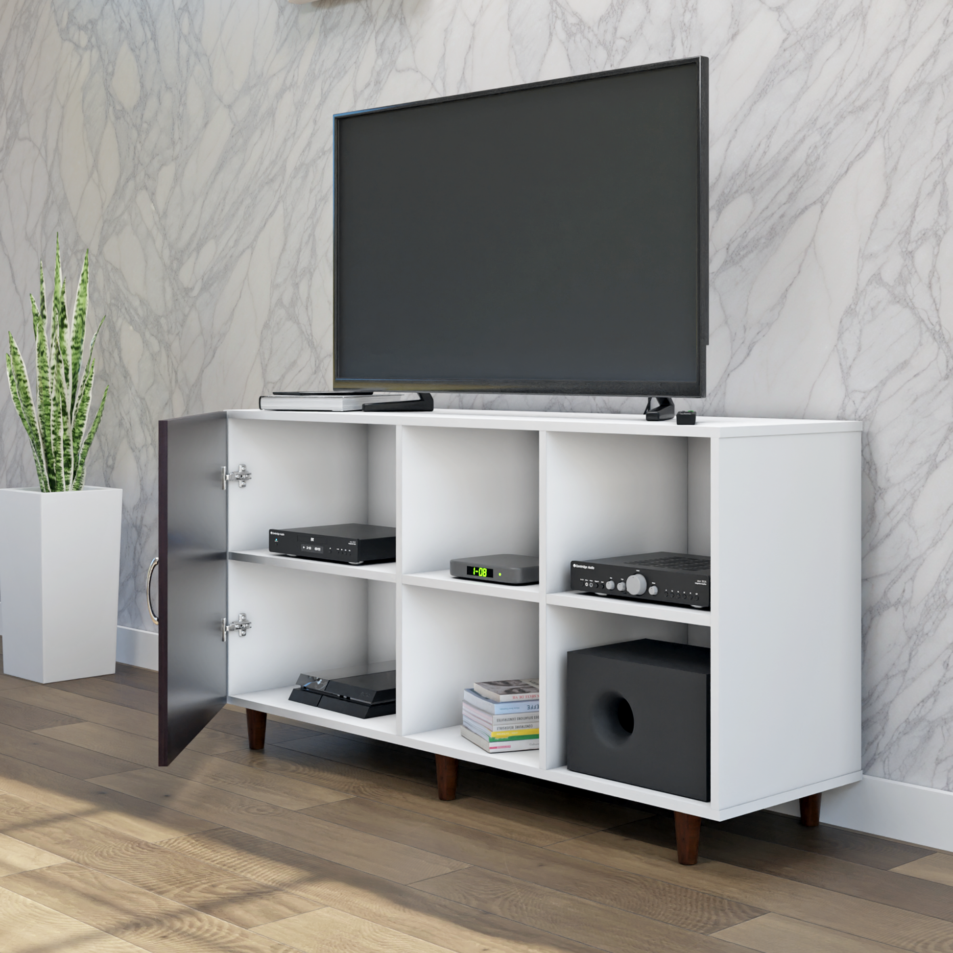 TV Unit | 1 Door, Open Shelves | Dual Color TV & Entertainment Unit VIKI FURNITURE