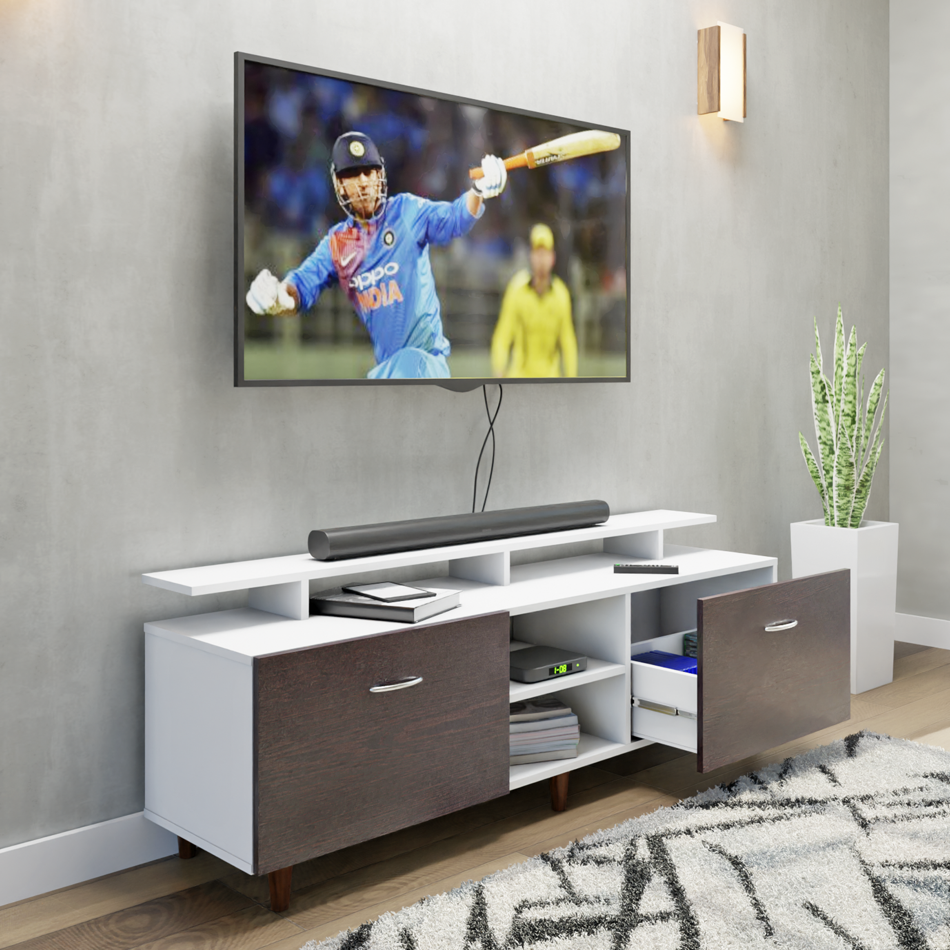 TV Unit | Drawers, Open Shelf & Extension | Dual Color TV & Entertainment Unit VIKI FURNITURE