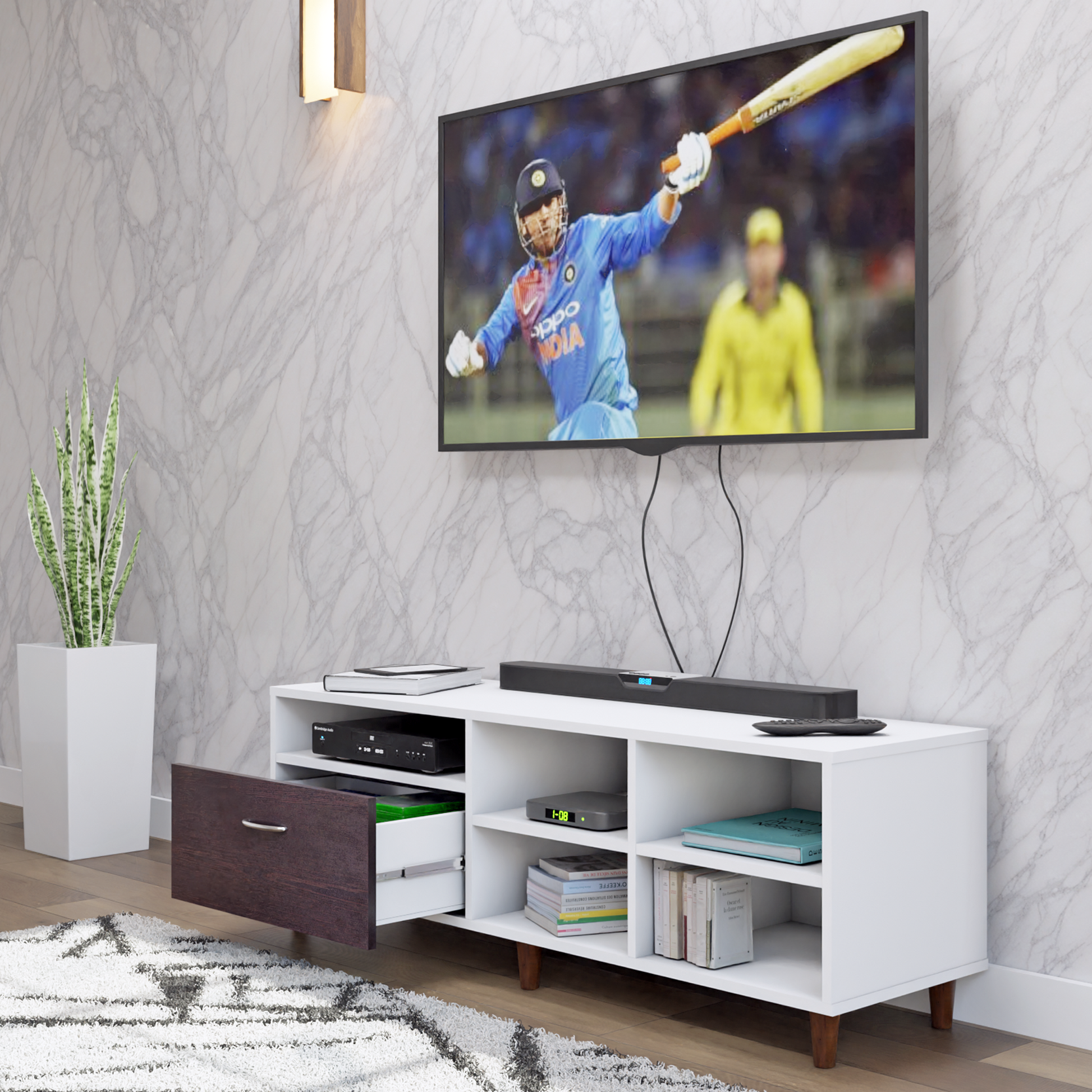 TV Unit | 1 Drawer, Shelf, Open Shelves & | Dual Color TV & Entertainment Unit VIKI FURNITURE