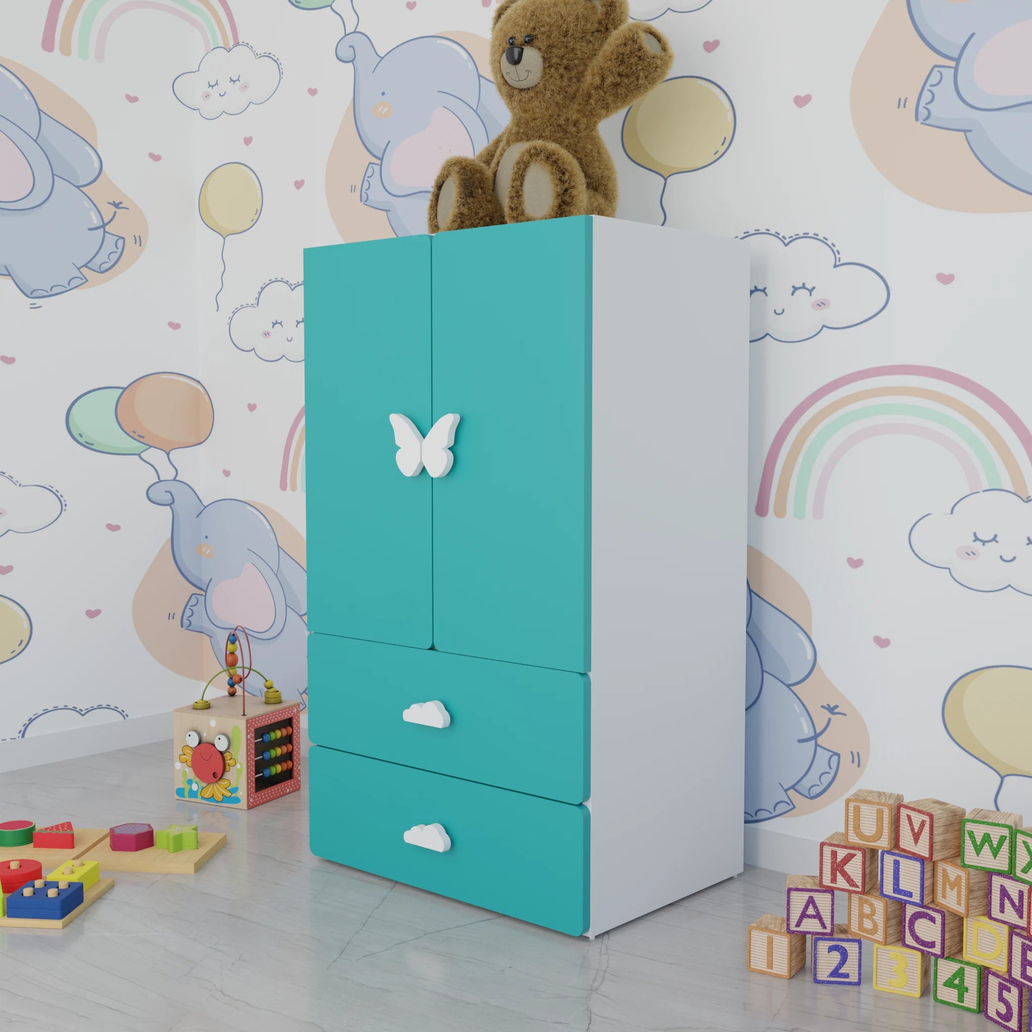 LittleCloud | Almara with 2 Drawers, 2 Doors with Hanger Rod Kids Wardrobes VIKI FURNITURE