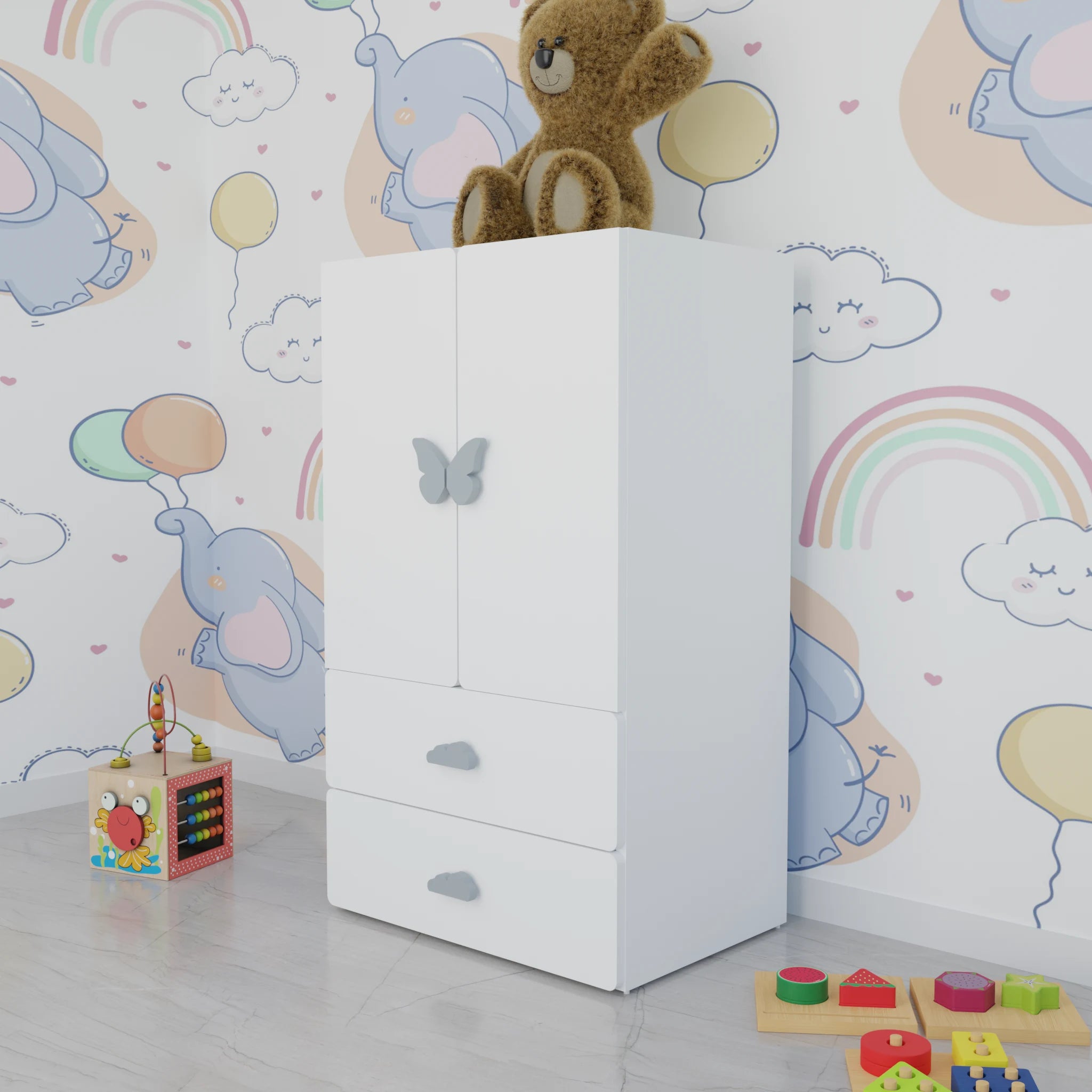 LittleCloud | Almara with 2 Drawers, 2 Doors with Hanger Rod Kids Wardrobes VIKI FURNITURE