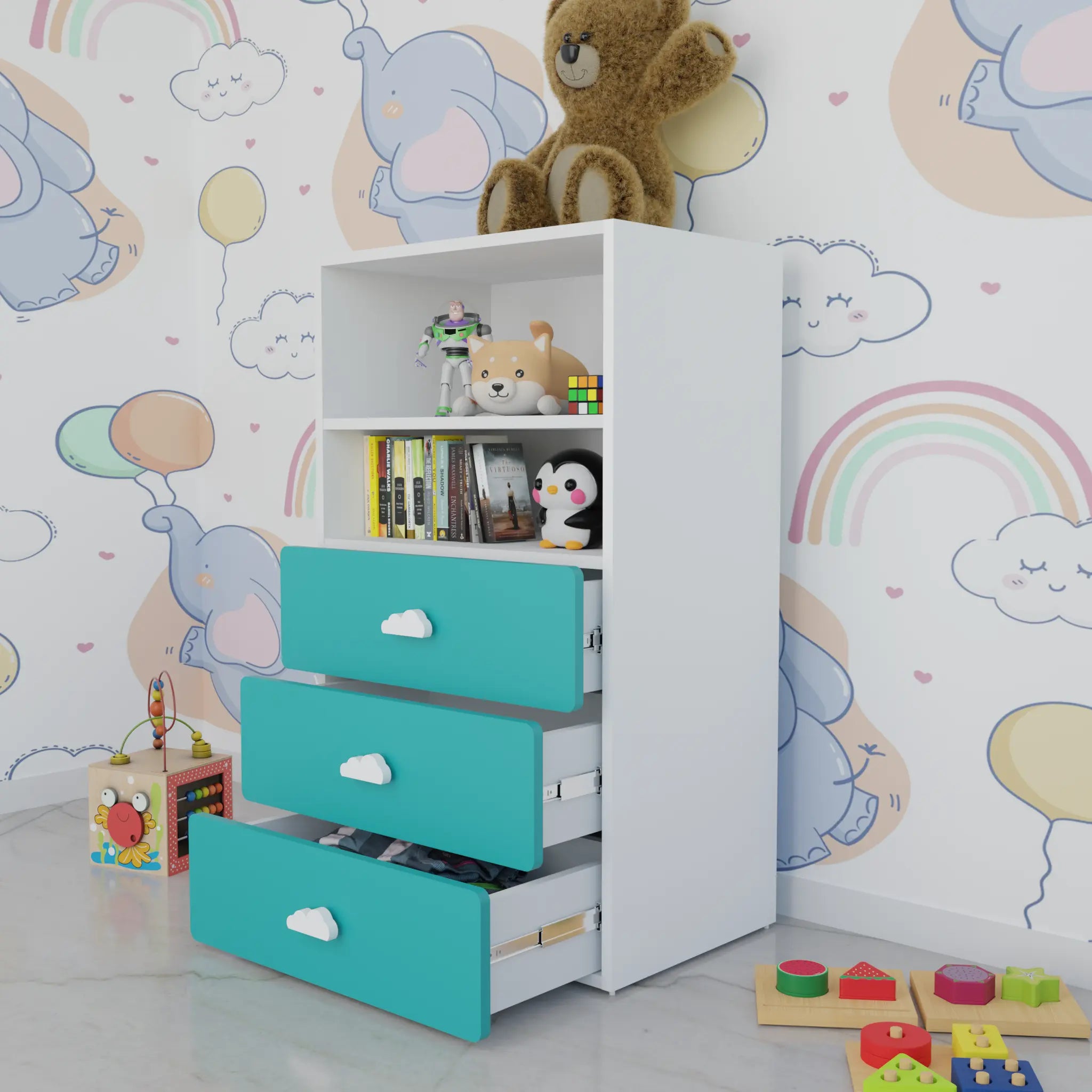 LittleCloud | Book Rack with 3 Drawers Bookcases & Standing Shelves VIKI FURNITURE Green
