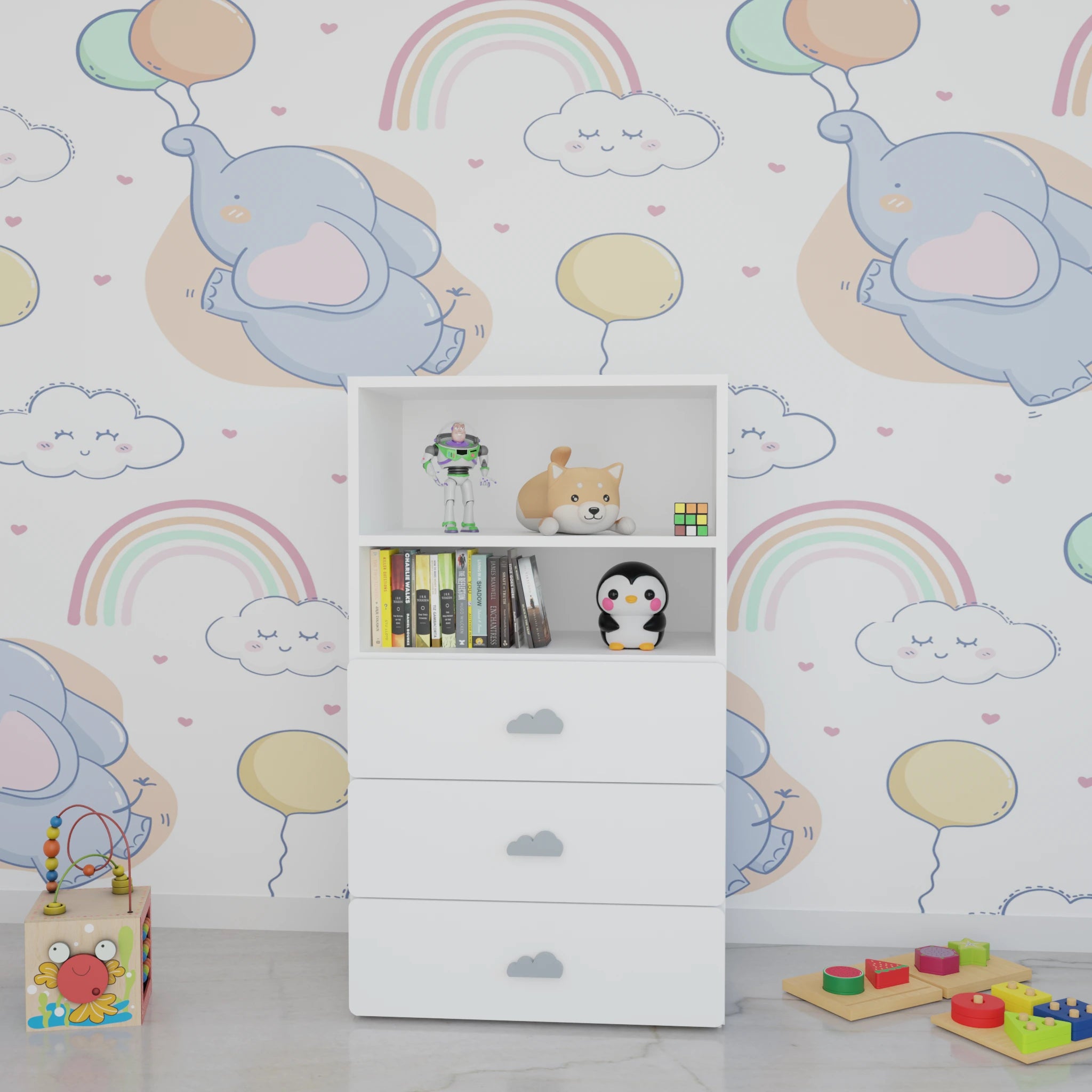 LittleCloud | Book Rack with 3 Drawers Bookcases & Standing Shelves VIKI FURNITURE
