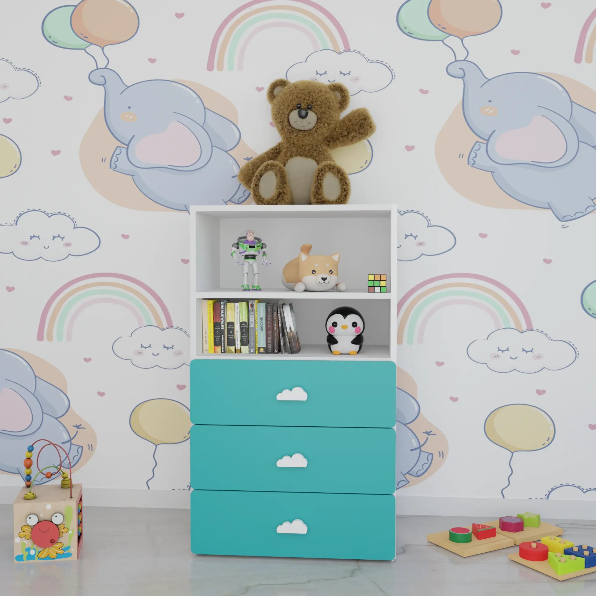 LittleCloud | Book Rack with 3 Drawers Bookcases & Standing Shelves VIKI FURNITURE