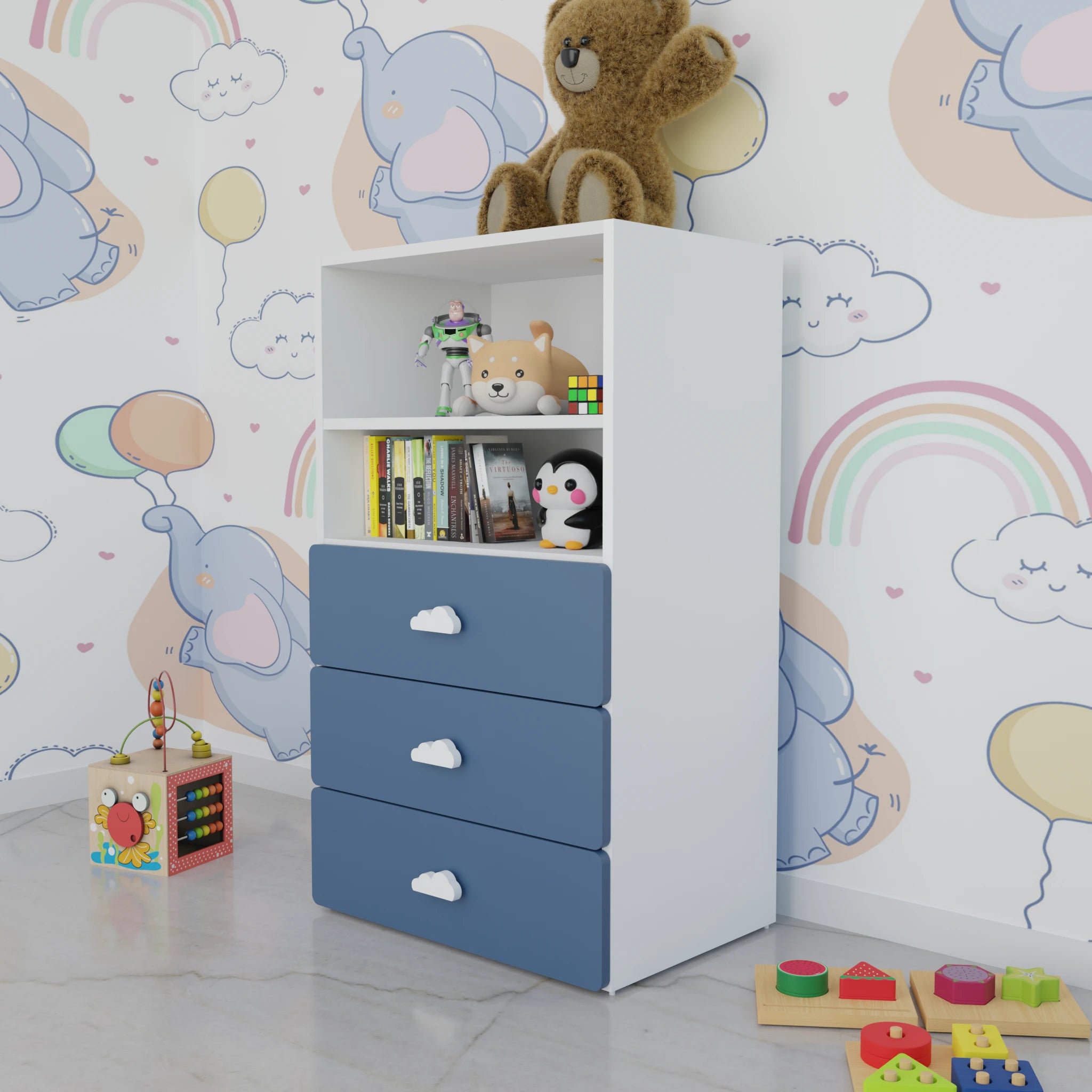 LittleCloud | Book Rack with 3 Drawers Bookcases & Standing Shelves VIKI FURNITURE