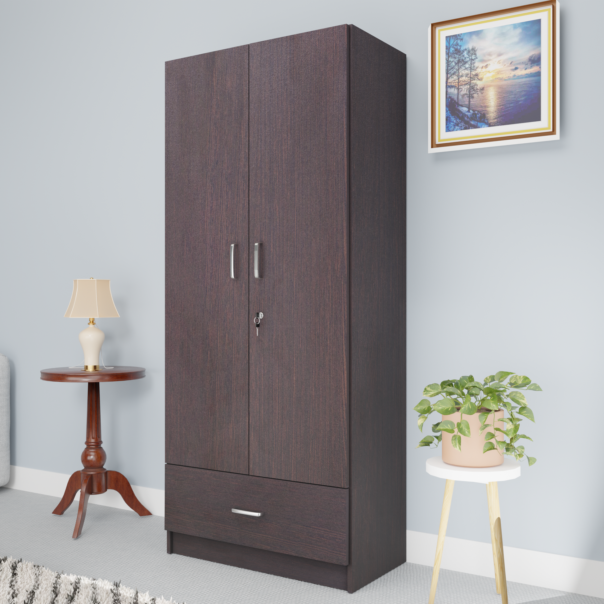 VIKI | Almirah for 2 Door Wardrobe with 1 Drawer & Hanging Space( 40D x 80W x 180.8H) Wardrobes VIKI FURNITURE Wenge