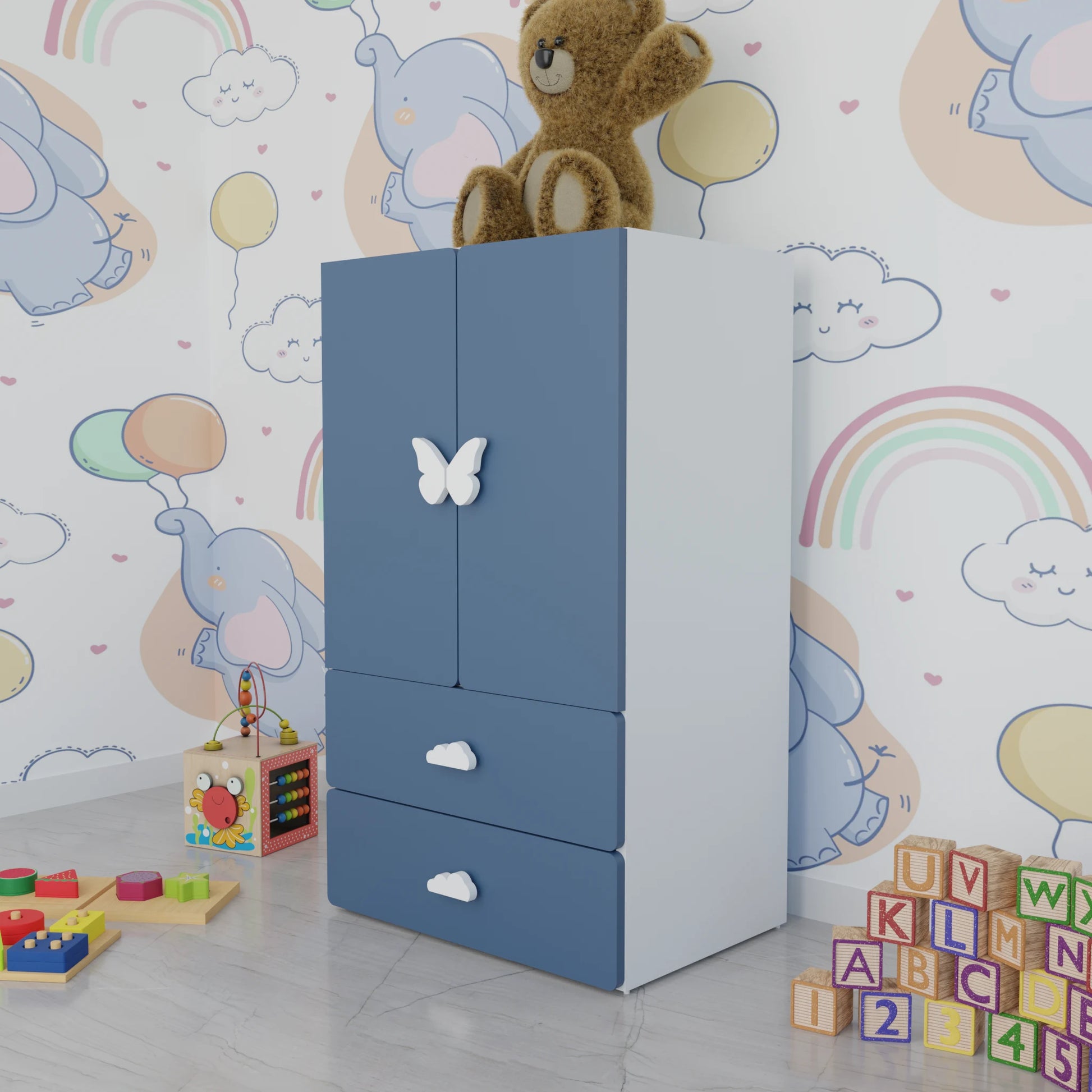 LittleCloud | Almara with 2 Drawers, 2 Doors with Hanger Rod Kids Wardrobes VIKI FURNITURE