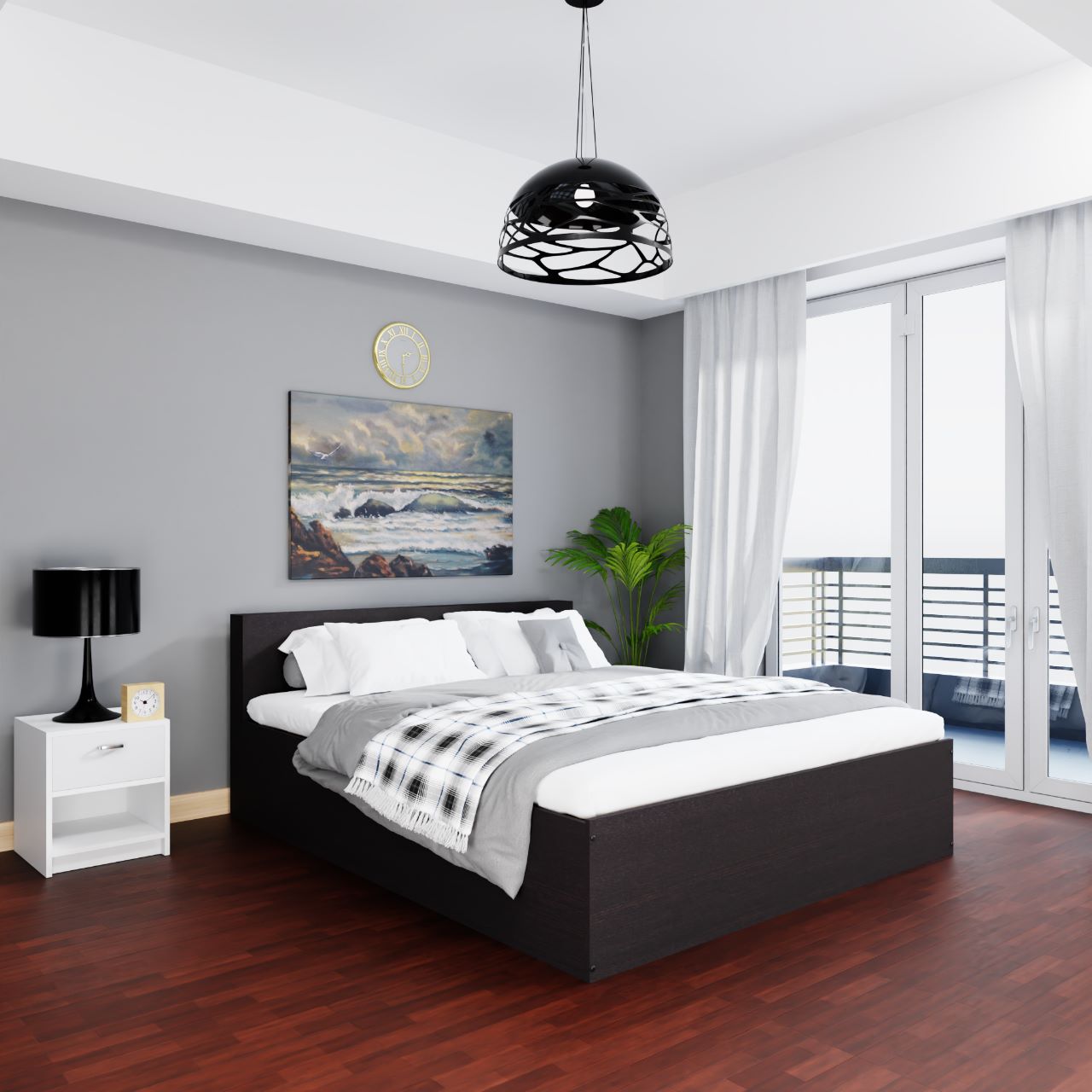 VIKI Engineered Wood Bed (Queen size)-2100x1700x800-Frosty white & Wenge Bedroom Furniture Sets VIKI FURNITURE Wenge  