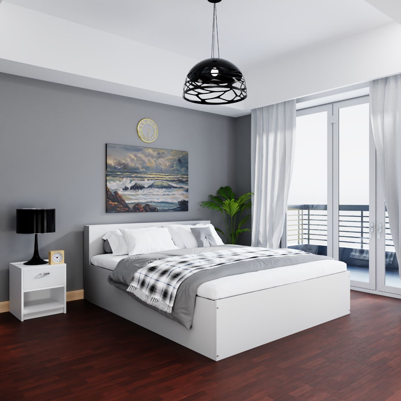 Bed (Queen size)-2100x1700x800 Bedroom Furniture Sets VIKI FURNITURE White