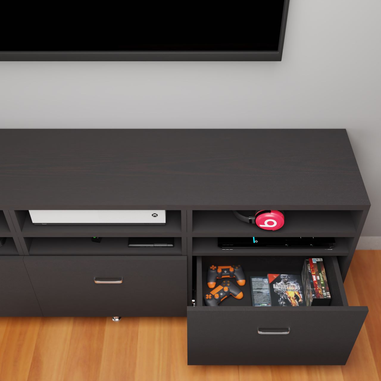 VIKI TV Unit with 3 Drawer , 3 shelfs . Size :180cmsx64cmsx40cms ( Frosty White & Wenge ) TV Unit VIKI FURNITURE   