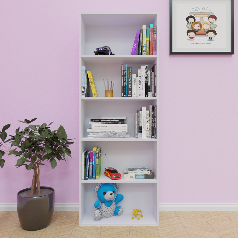 URAN | Bookcase/Bookshelf, 5 Shelf Bookcases & Standing Shelves VIKI FURNITURE White