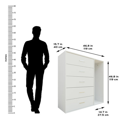 KAYAL | Chest of 5 Drawer with Cloth Hanger | Frosty white/Wenge