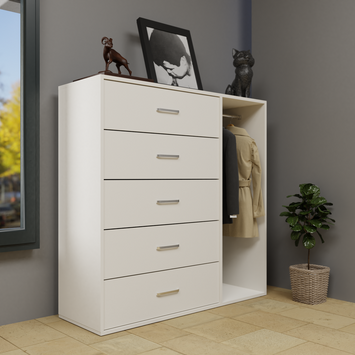KAYAL | Chest of 5 Drawer with Cloth Hanger Bedroom Furniture Sets VIKI FURNITURE White