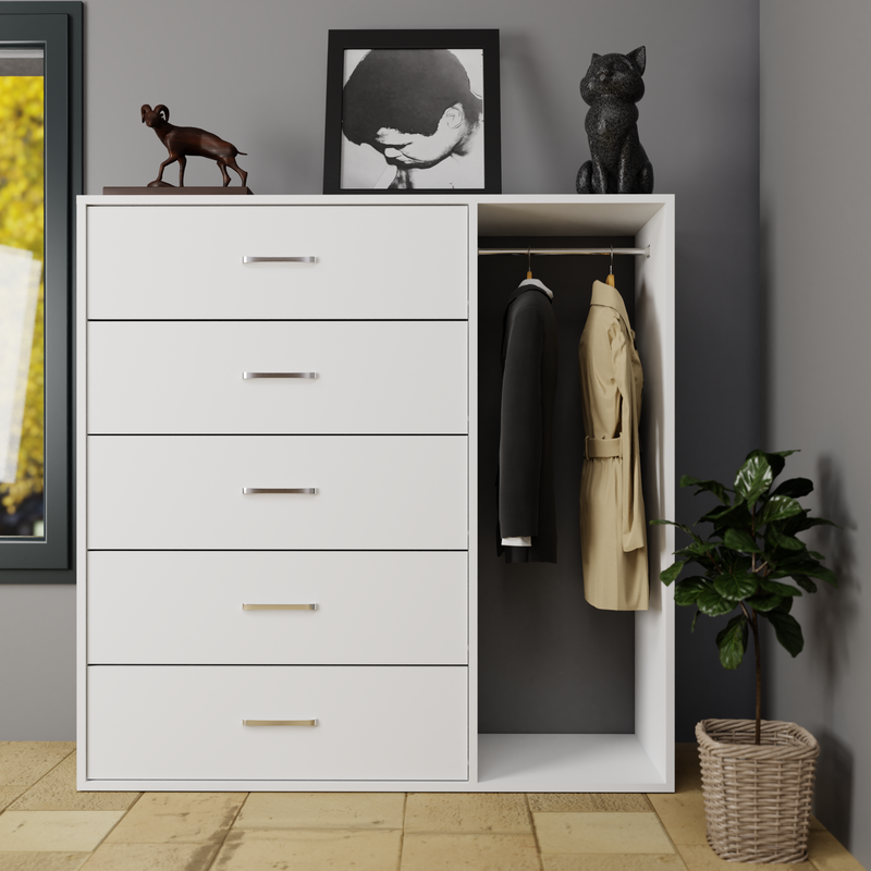KAYAL | Chest of 5 Drawer with Cloth Hanger | Frosty white/Wenge Bedroom Furniture Sets VIKI FURNITURE   