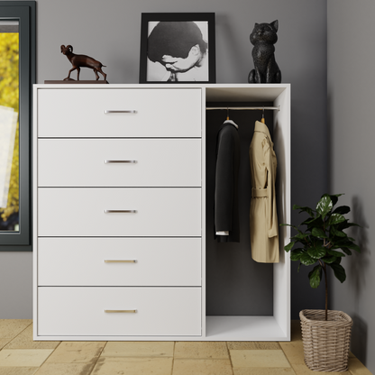 KAYAL | Chest of 5 Drawer with Cloth Hanger | Frosty white/Wenge