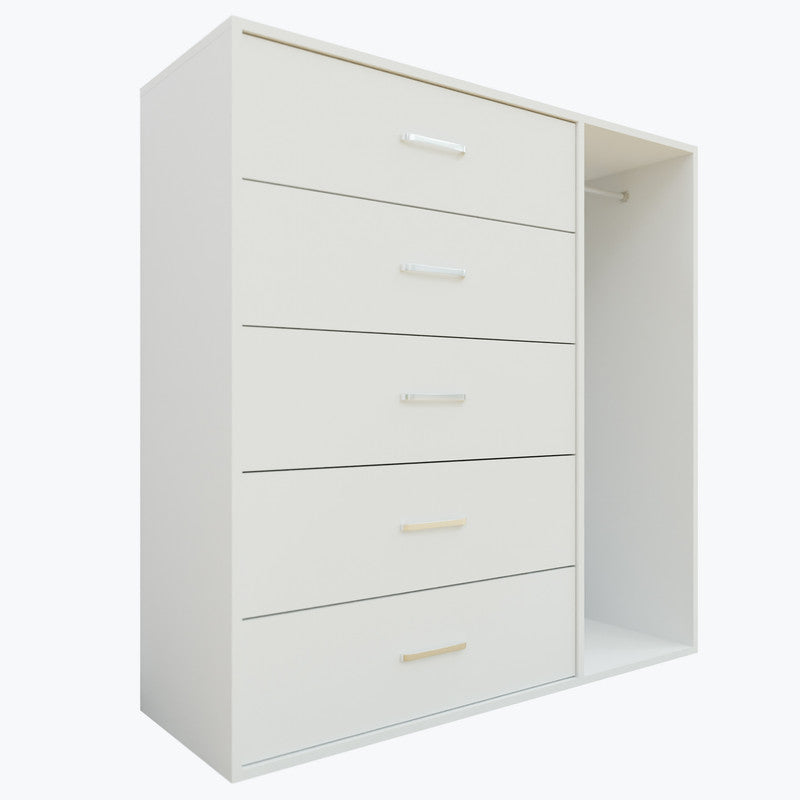 KAYAL | Chest of 5 Drawer with Cloth Hanger | Frosty white/Wenge