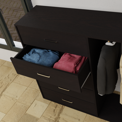 KAYAL | Chest of 5 Drawer with Cloth Hanger | Frosty white/Wenge
