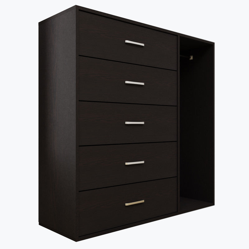 KAYAL | Chest of 5 Drawer with Cloth Hanger | Frosty white/Wenge