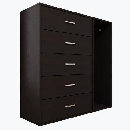 KAYAL | Chest of 5 Drawer with Cloth Hanger | Frosty white/Wenge