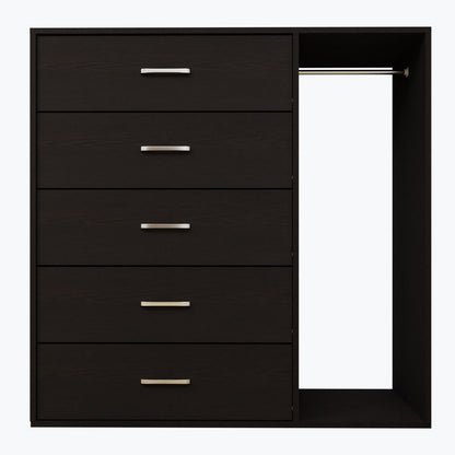 KAYAL | Chest of 5 Drawer with Cloth Hanger | Frosty white/Wenge
