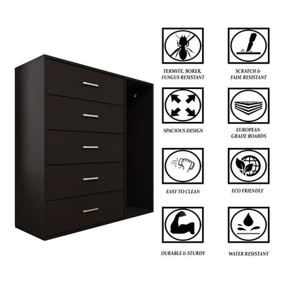 KAYAL | Chest of 5 Drawer with Cloth Hanger | Frosty white/Wenge