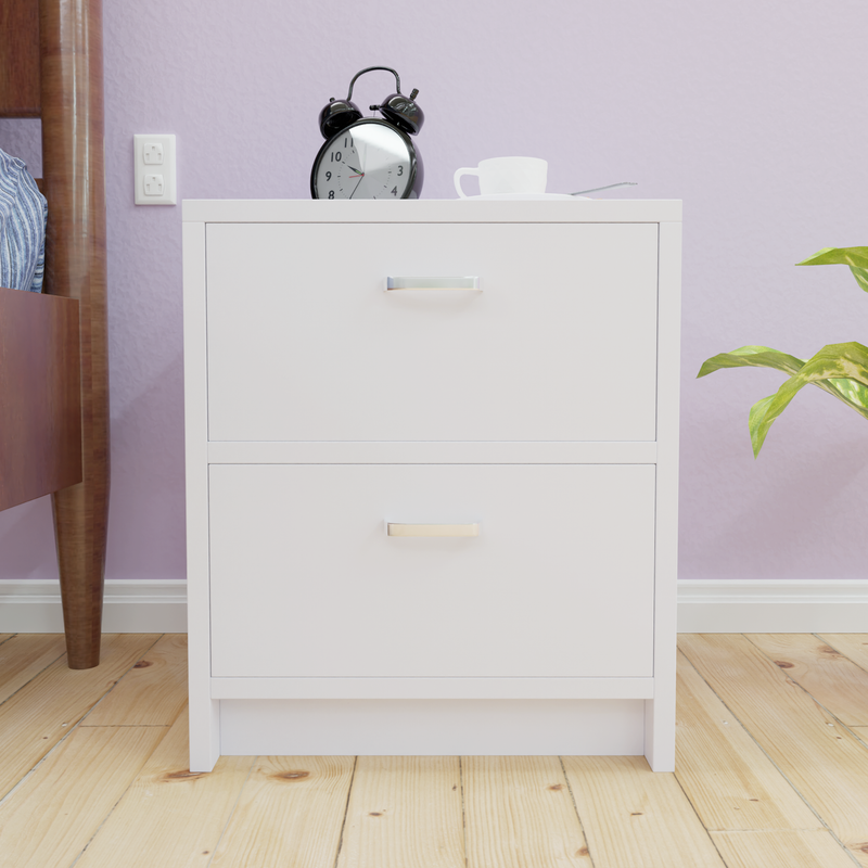 PUVIK | Bedside table, Double Drawer Nightstands VIKI FURNITURE White