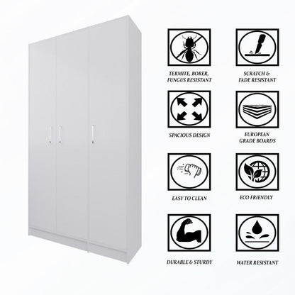 AVIRA | Wardrobe , Hinged , Frosty white | 3 Inset Door Wardrobes VIKI FURNITURE   