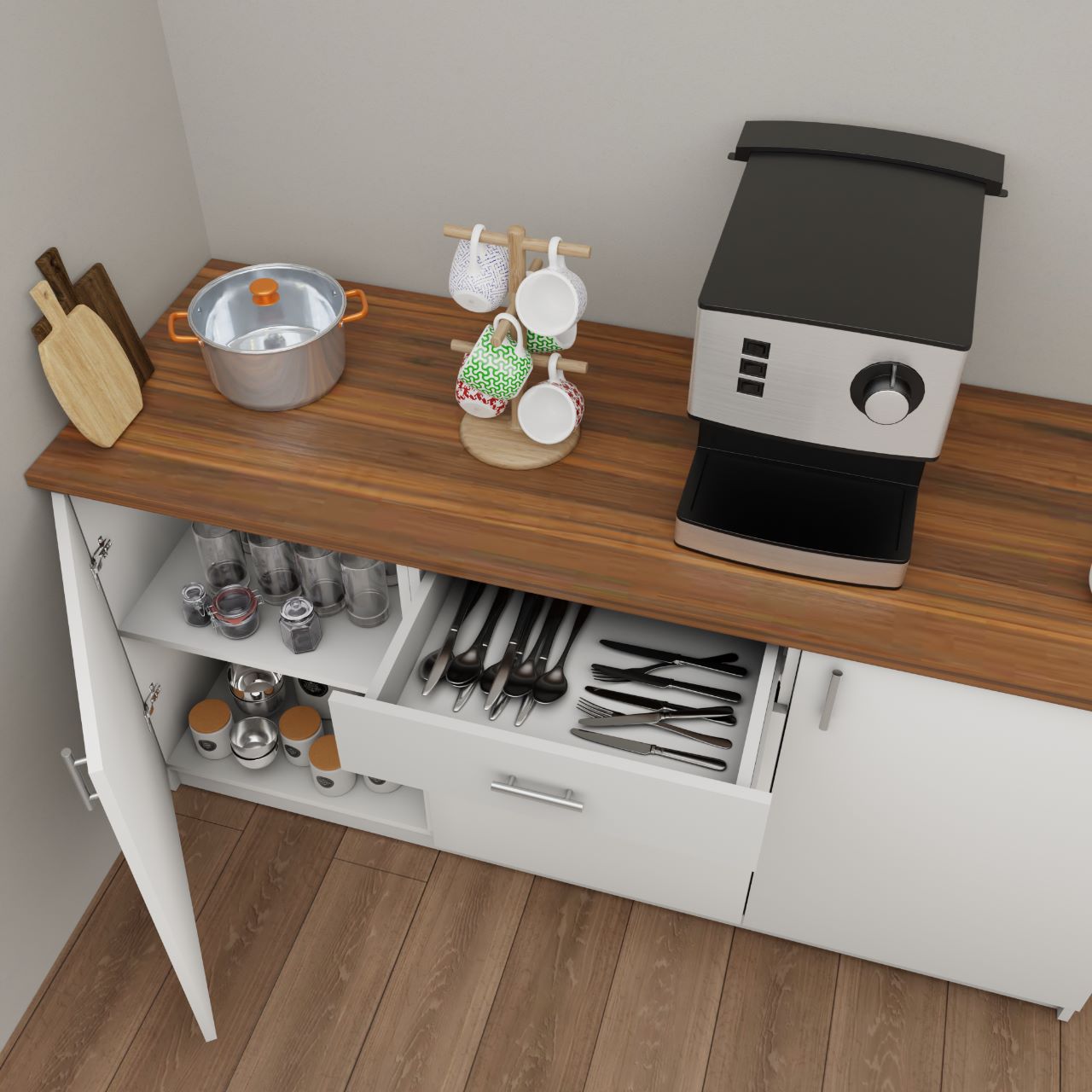 VIKI Kitchen Base Cabinets with 1 drawer , 3 doors - size : 180x88x60 CM ( Frosty White ) kitchen cabinet VIKI FURNITURE   