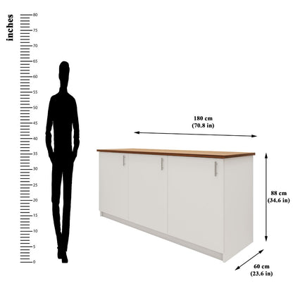 VIKI Kitchen Base Cabinets with  3 doors - size : 180x88x60 CM ( Frosty White )