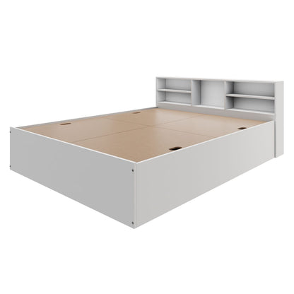 VIKI Engineered Wood Bed With Shelf (Queen size)-2100x1700x800-Frosty white & Wenge