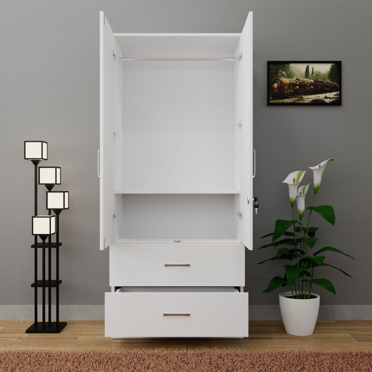 AVIRA | Wardrobe , Hinged | 2 Door, 2 Drawer Wardrobes VIKI FURNITURE   