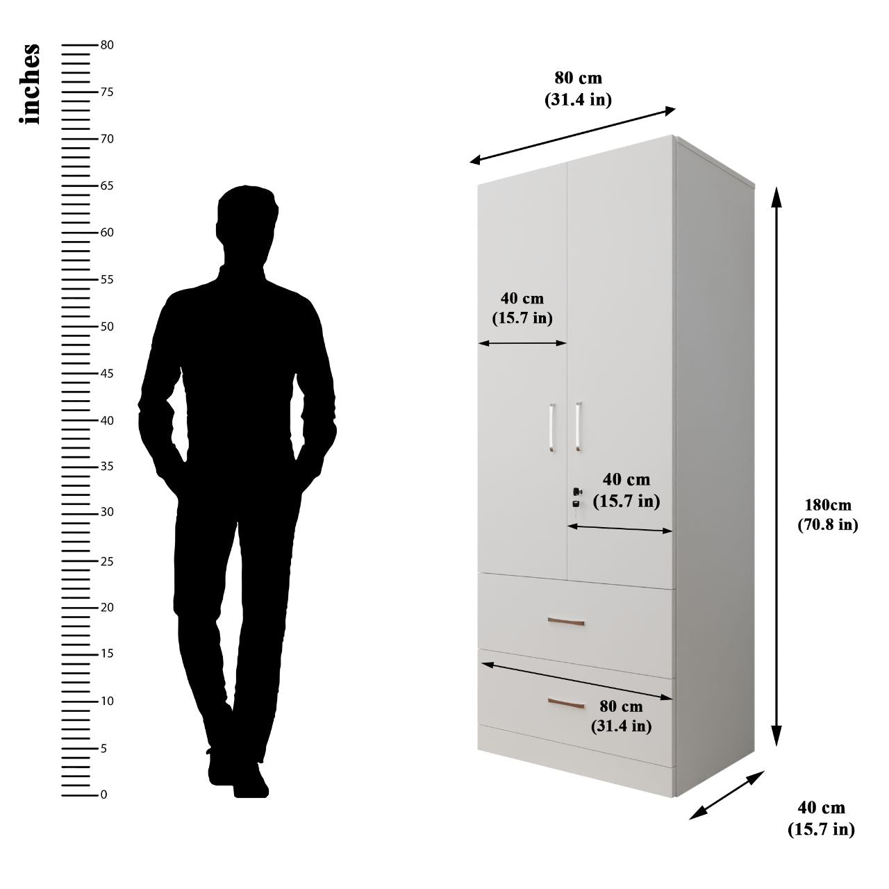 AVIRA | Wardrobe , Hinged | 2 Door, 2 Drawer Wardrobes VIKI FURNITURE   