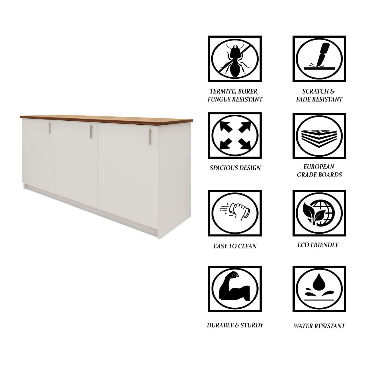 VIKI Kitchen Base Cabinets with  3 doors - size : 180x88x60 CM ( Frosty White ) kitchen cabinet VIKI FURNITURE   