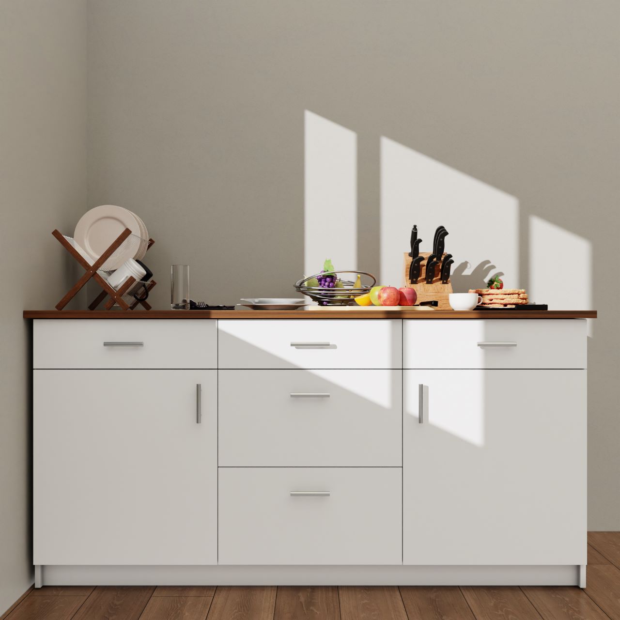 VIKI Kitchen Base Cabinets with 3 Drawer cabin , 2 drawer 2 doors - size : 180x88x60 CM ( Frosty White )