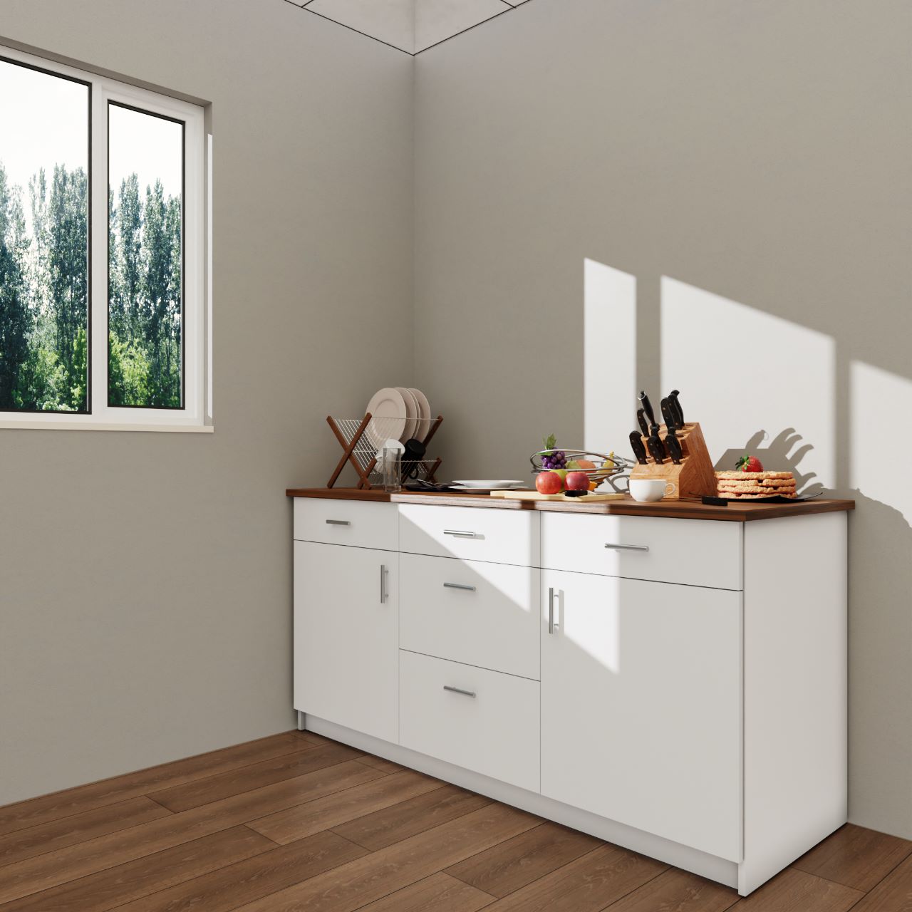 VIKI Kitchen Base Cabinets with 3 Drawer cabin , 2 drawer 2 doors - size : 180x88x60 CM ( Frosty White )